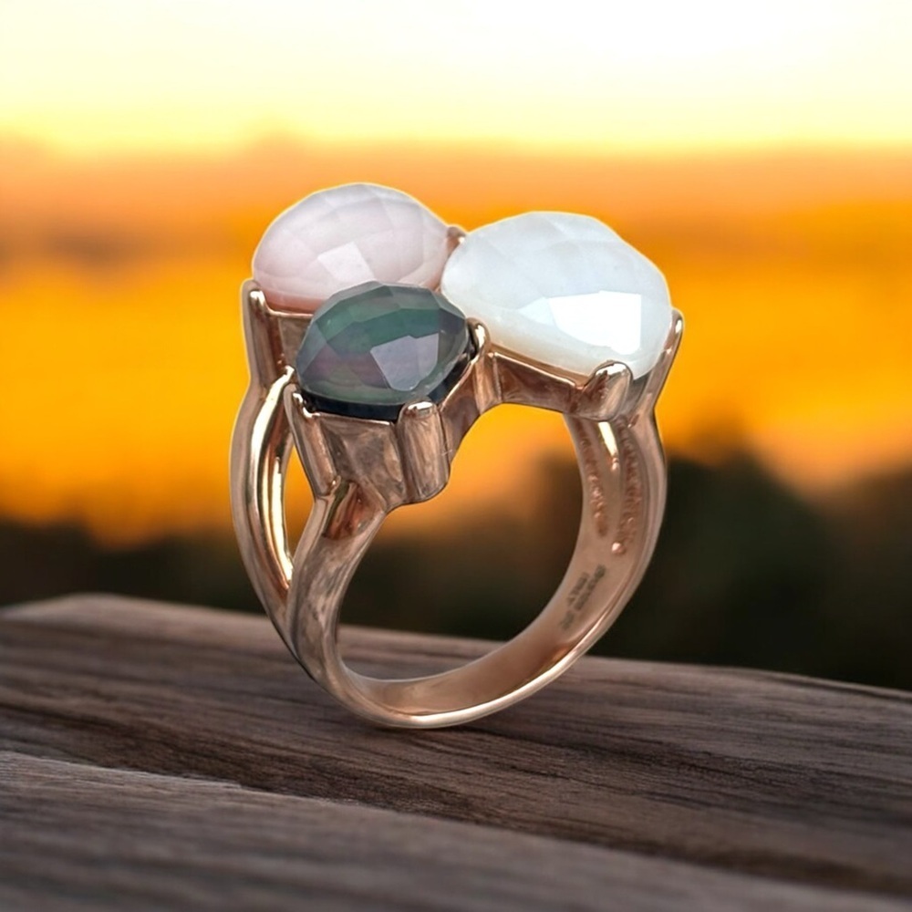 ✨ Honora Multi-Color Mother-of-Pearl Faceted Doublet Bronze Ring ✨